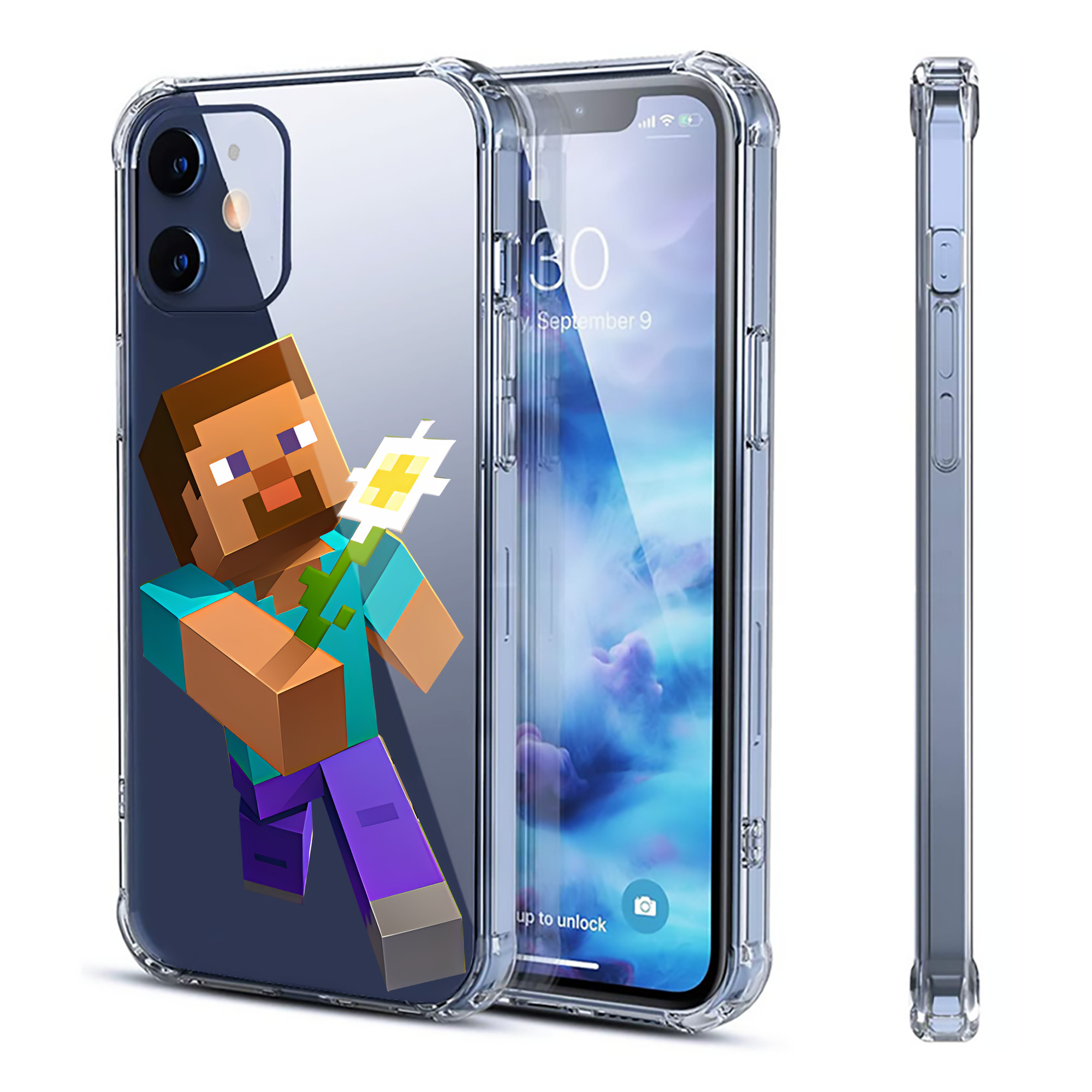 （画像用） マインクラフト ブロックの世界 Minecraft MC Block world 【iPhone 12シリーズ対応】透明スマホケース（クリアソフトケース）